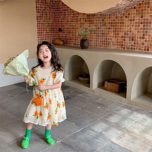 Girls' Flower Short Sleeved Dress